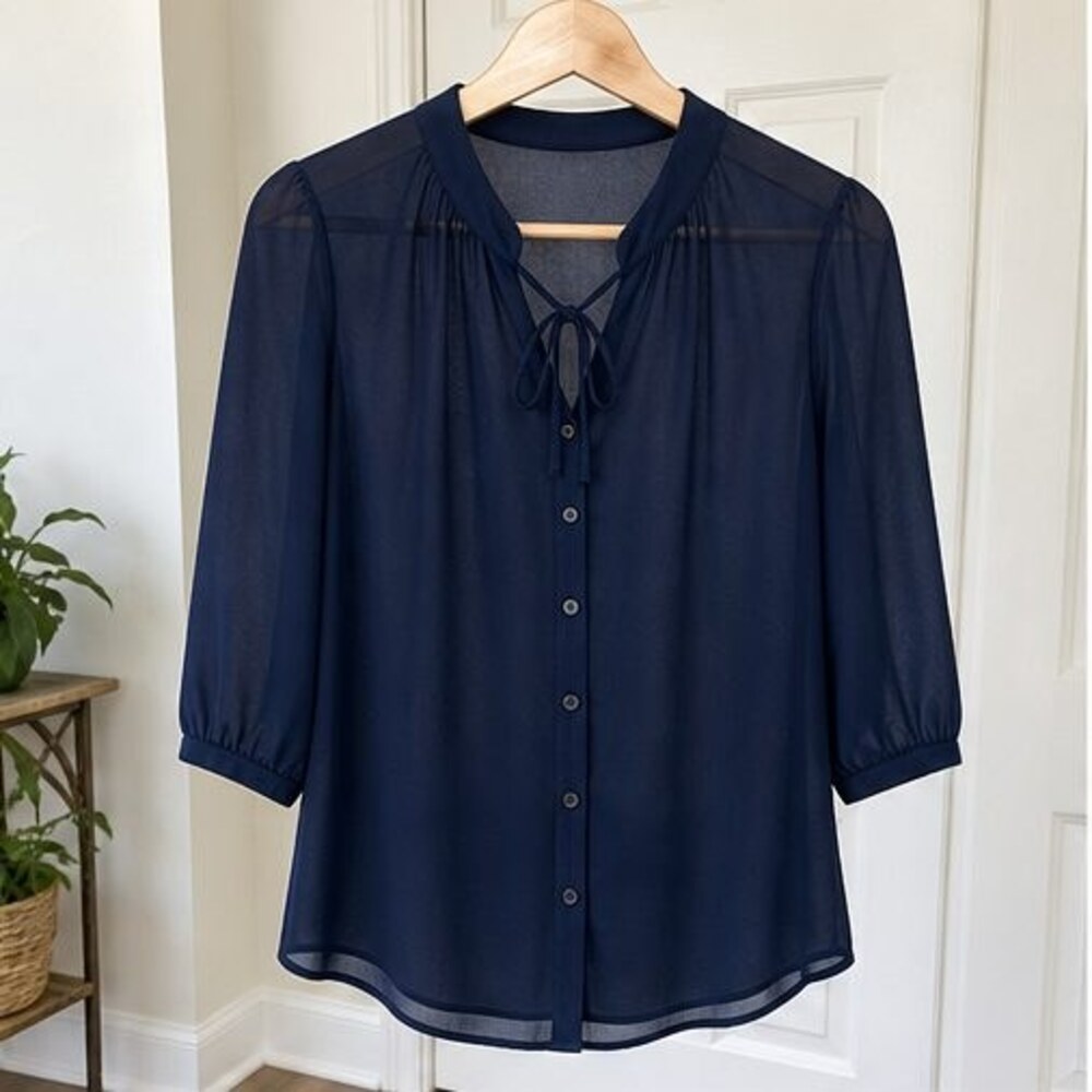 Navy Ruffle Blouse